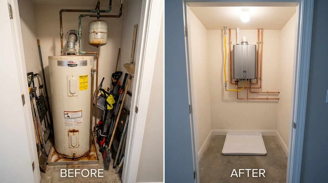 Tank water heater versus wall-mounted tankless unit comparison for New Castle, KY homeowners